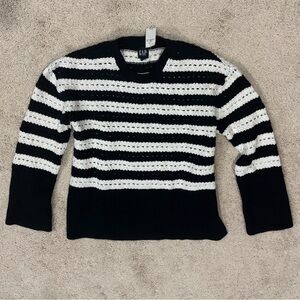 GAP 24/7 Split-Hem Crochet Sweater, Navy Blue/White stipe Size mall
